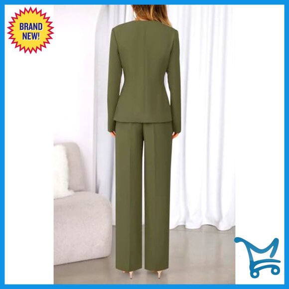 Long Sleeve Blazer Wide Leg Pant Suit Set Business Casual Office Wear - Picture 5 of 7